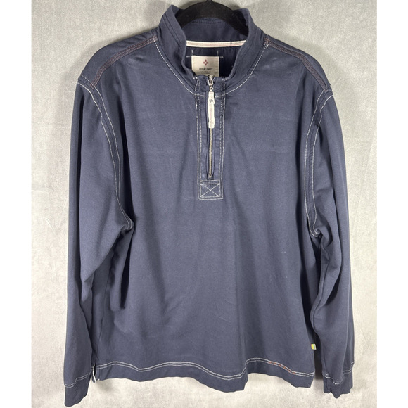 True Grit Sweater Men's Size Large Pullover Quarter Zip Long Sleeve Navy Blue - Picture 2 of 11